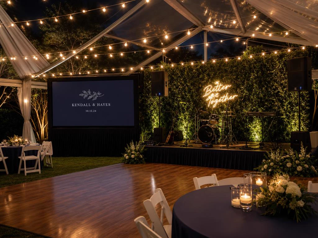 Dance floor, stage and string light rentals in Jacksonville